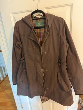 Oxford Blue Katrina Hooded Jacket in Brown with Plaid Lining